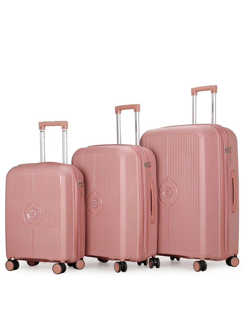 كابينبرو Unisex Expandable PP Fashion Trolley Luggage Set Lightweight Hard Shell Spinner luggage with 360° Degree 4 Twin Wheel and Double Zippers CP003-Rose Gold